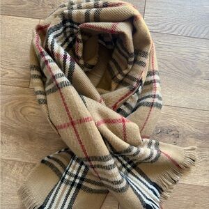 Camel Plaid Blanket Scarf | Oversized Cozy Acrylic Fringe | Burberry-Inspired